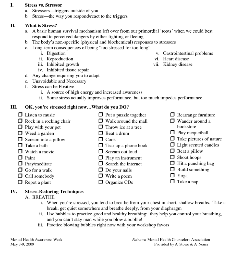 Stress Management Worksheets Pdf Worksheets For Kindergarten