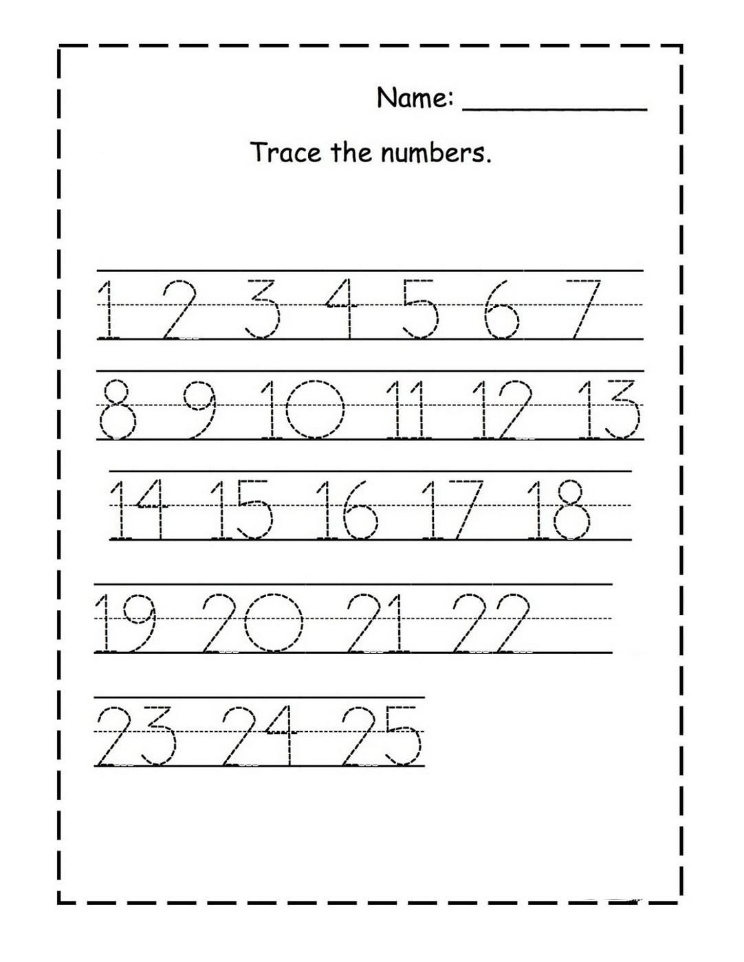 Tracing Numbers For Kg Page Learning Printable