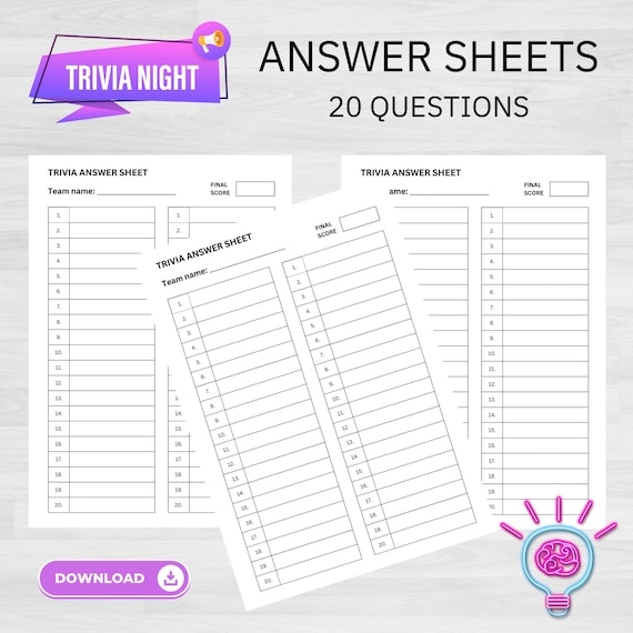 Trivia Answer Sheets Trivia Quiz Trivia Night Printable Trivia 