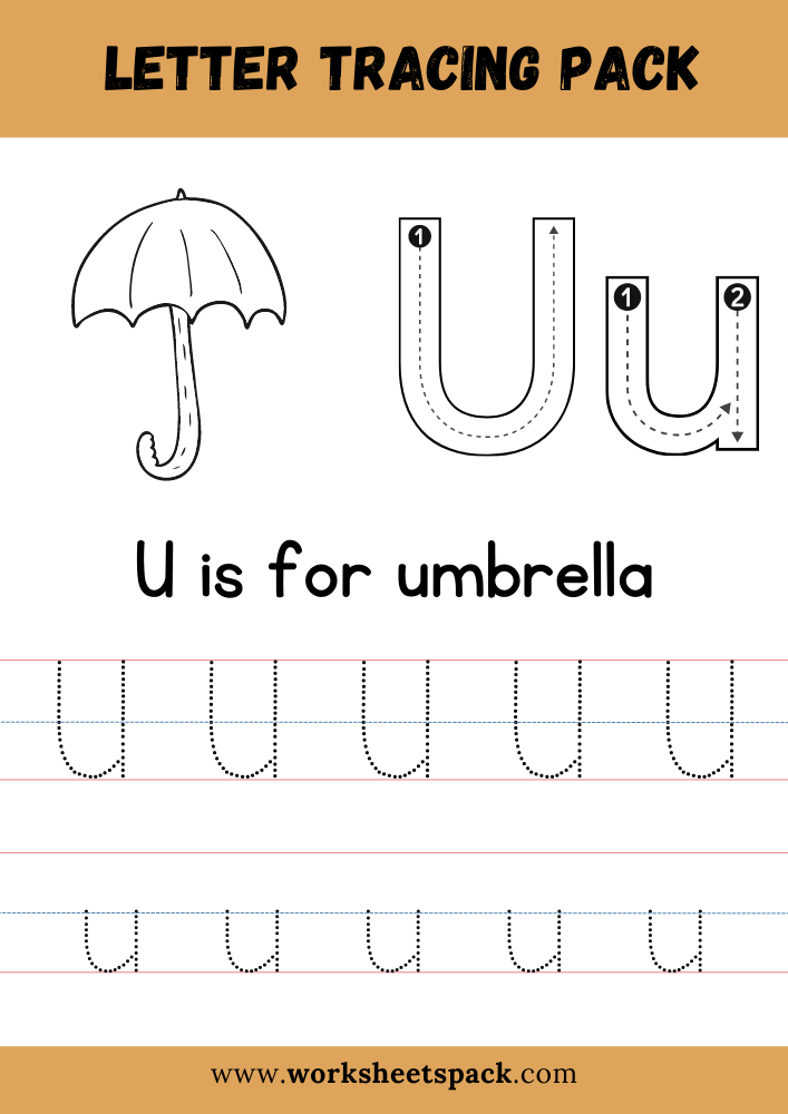 U Is For Umbrella Coloring Free Letter U Tracing Worksheet PDF