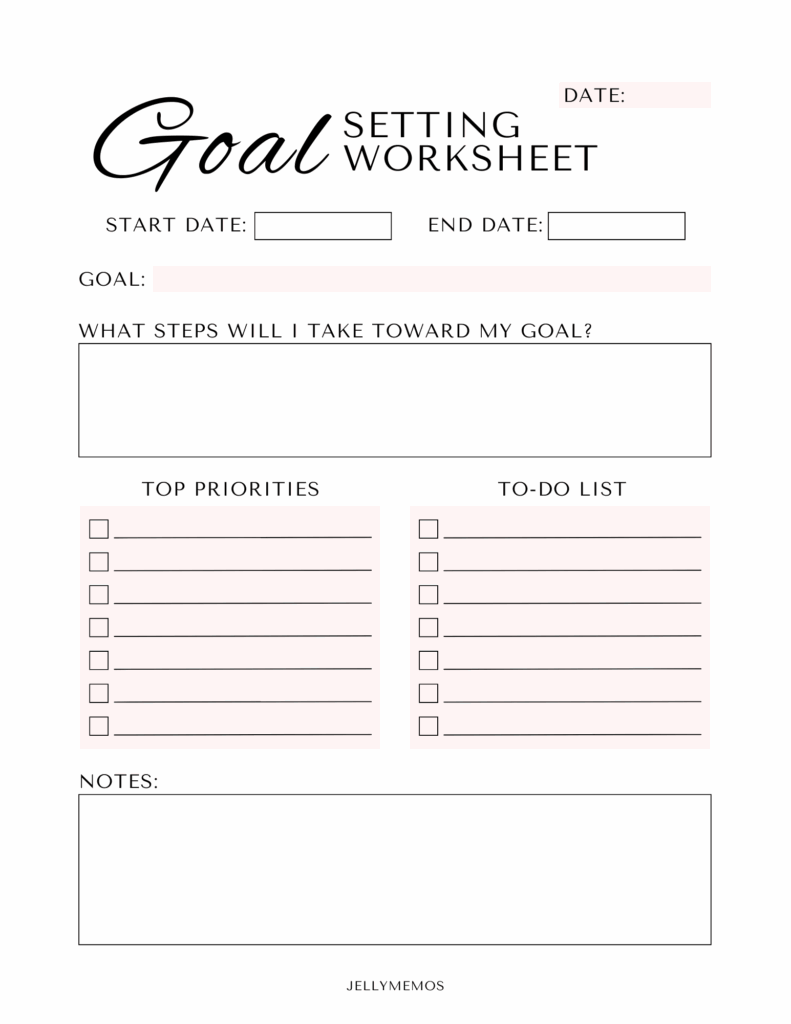 Useful Free Printable Goal Setting Worksheets Aesthetic Goal 