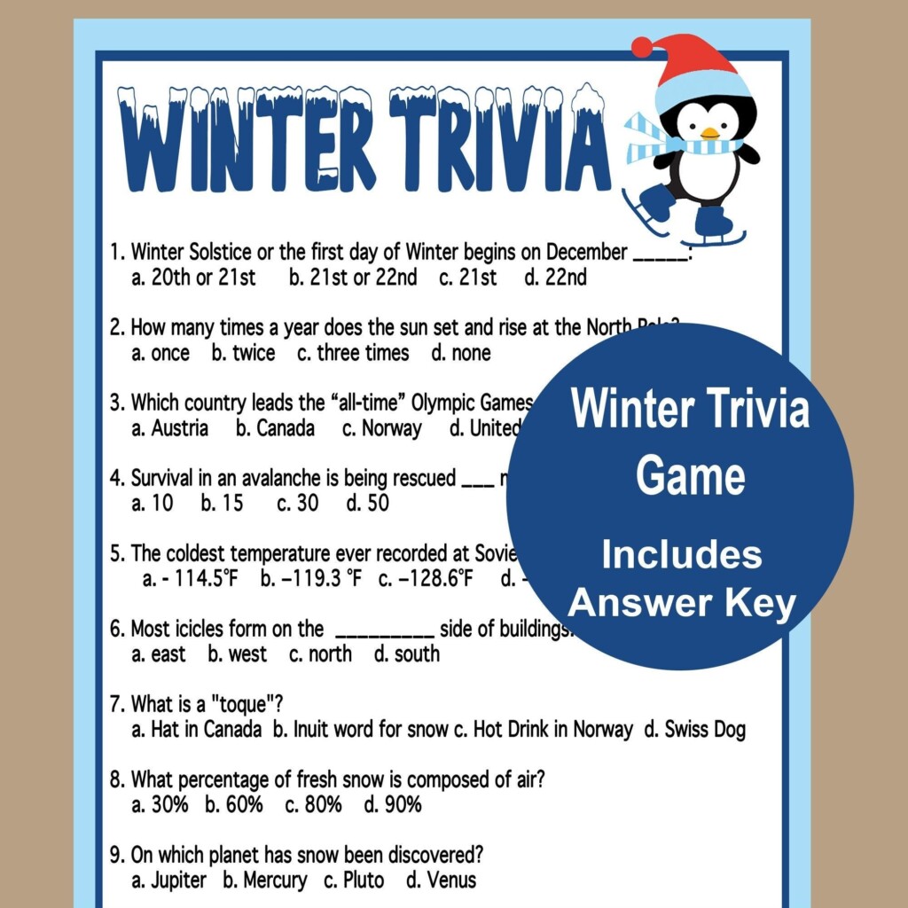Winter Trivia Game Printable Winter Game Fun Winter Games Winter 