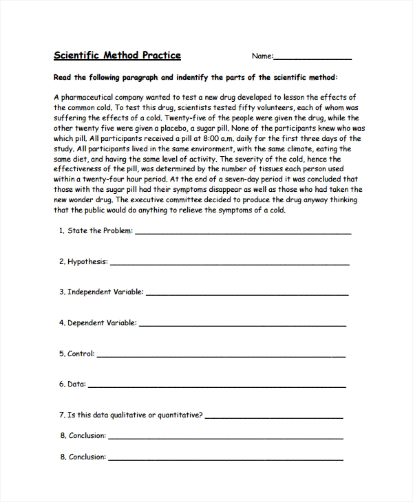 Worksheet Scientific Method